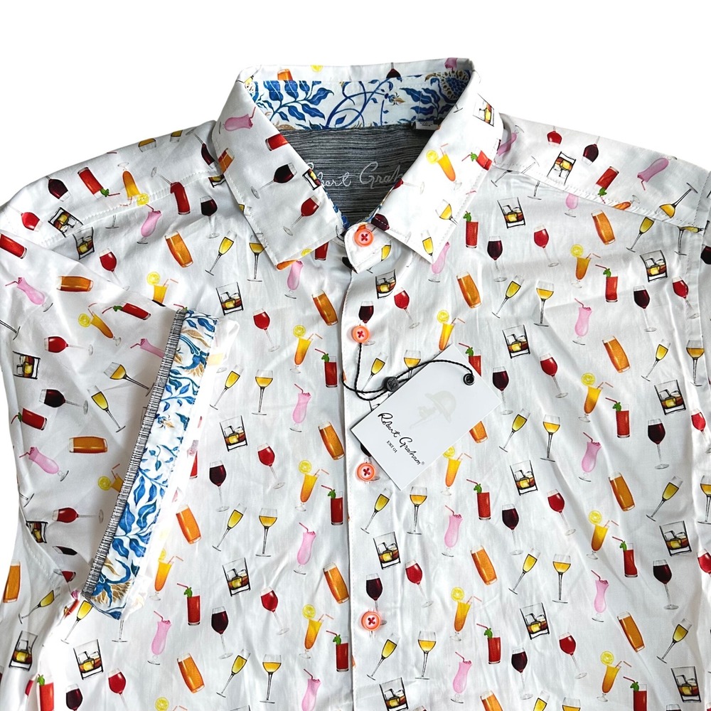 Robert Graham Norwood Mens Classic Fit Cocktail Print Shirt LARGE Party Vacation